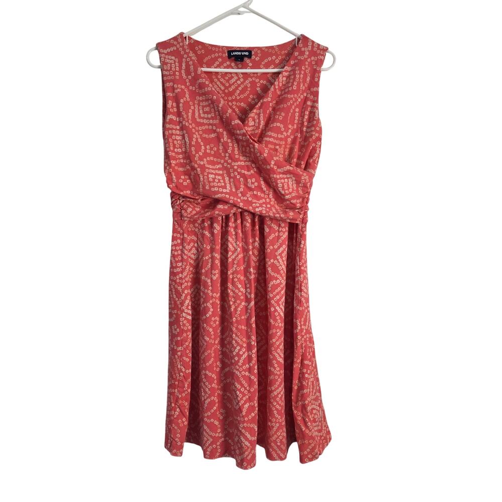 Lands End Stretchy Midi Dress S 6/8 Womens V‎ Neck Sleeveless Geometric Pullover